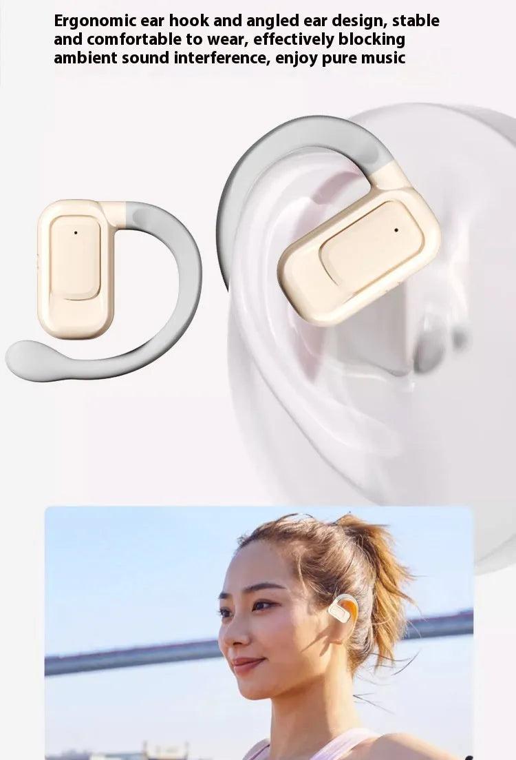 Wireless conduction Bluetooth headset in black with ear hook and digital display
