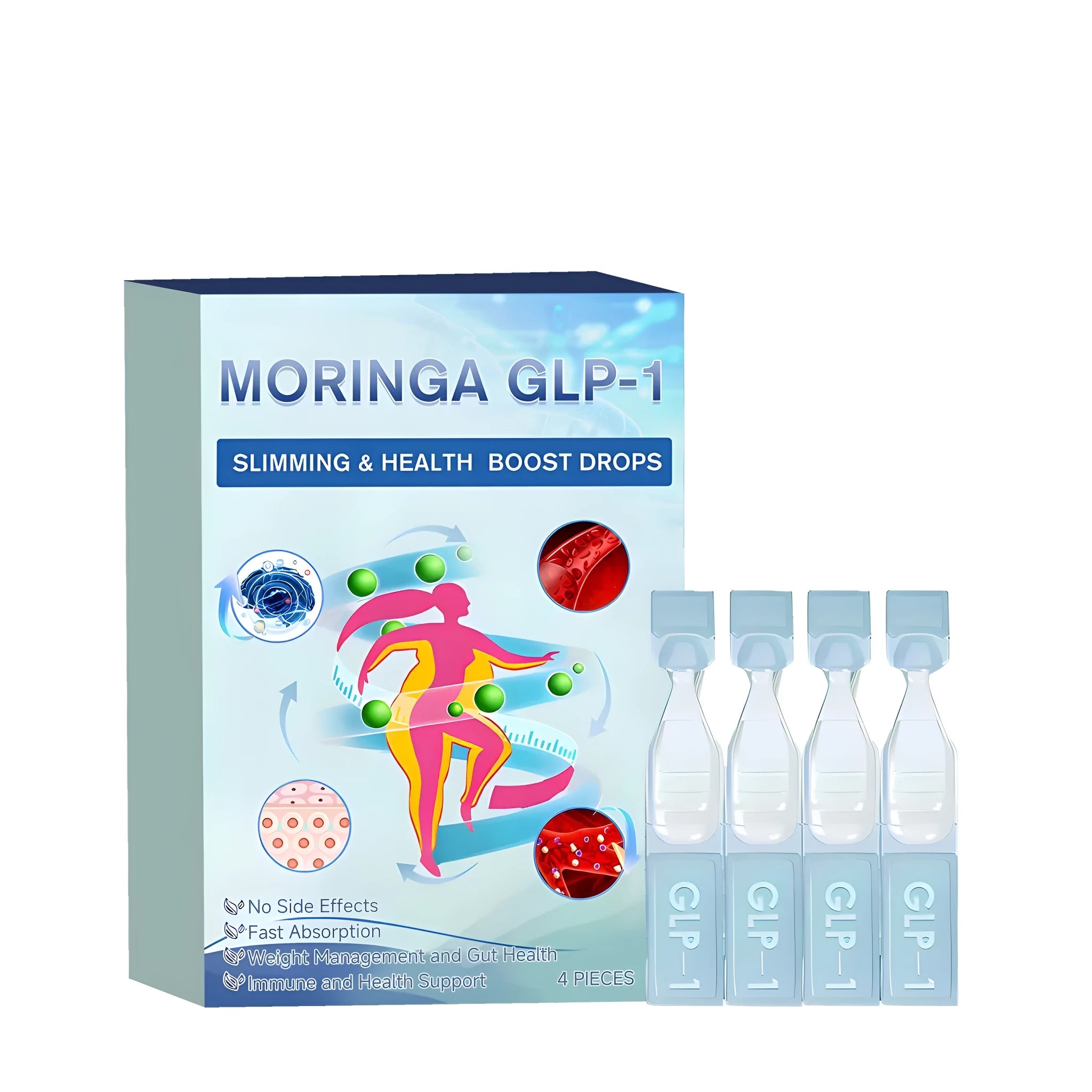 Four-piece pack of appetite suppressant liquid drops with mint and traditional Chinese medicine extract.