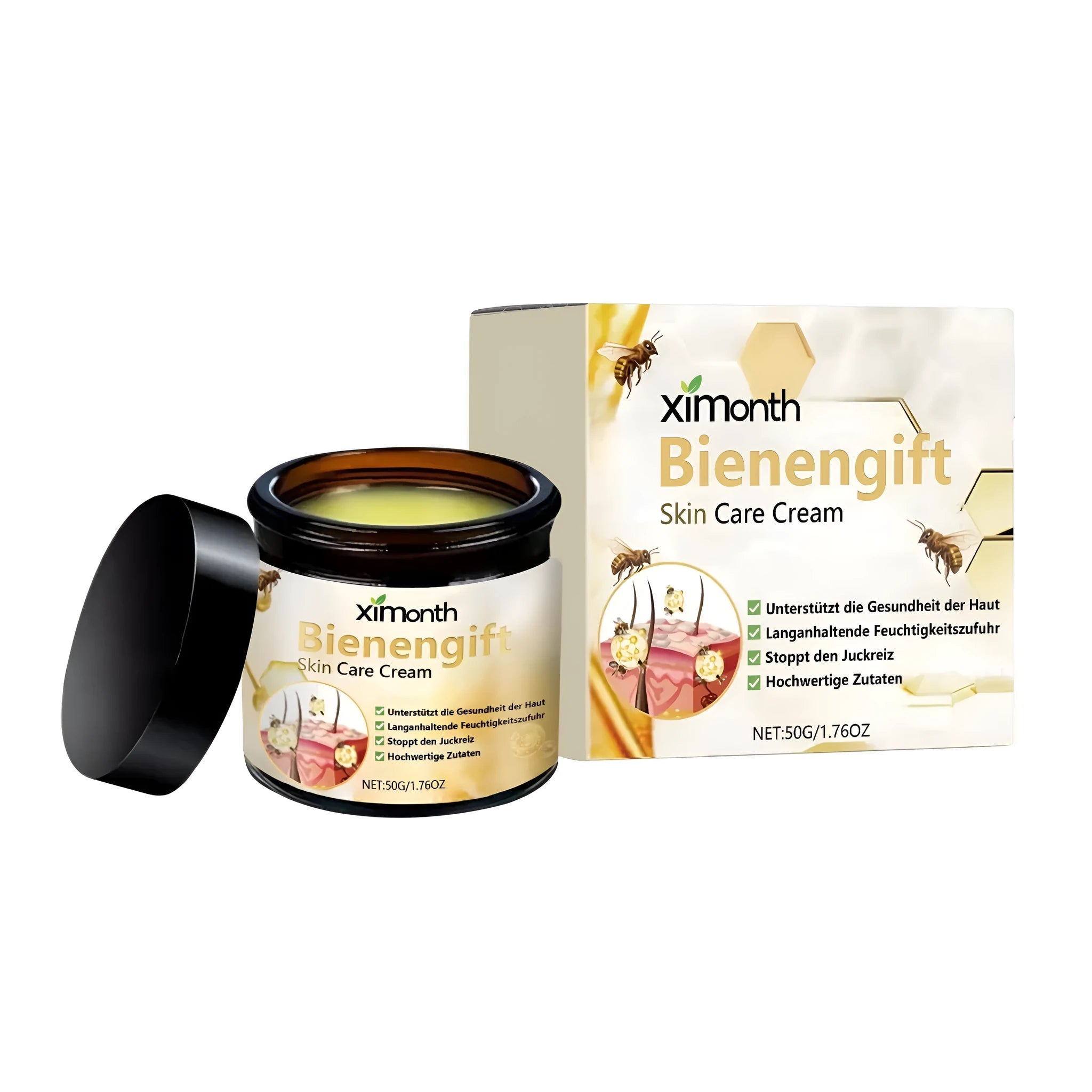 50g jar of mint leaf and bee venom face moisturising cream with tea tree oil.