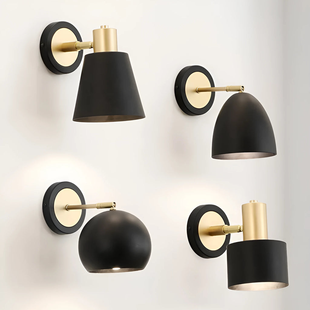 Nordic style iron wall lamp mounted on a wall, showcasing its welded shade design.