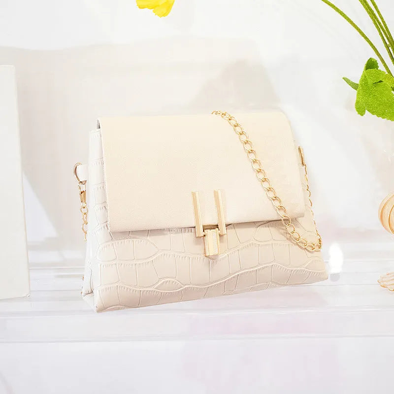 Small square PU bag with stone pattern and chain strap in multicolour options