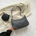 Small square PU leather shoulder bag in beige with detachable small bag on white background