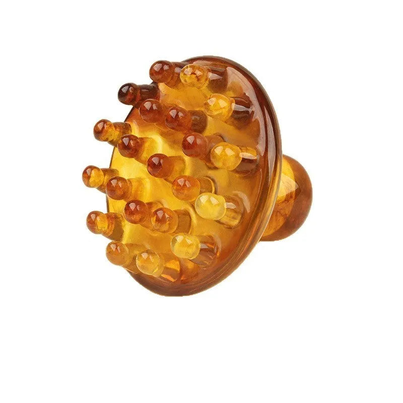 Brown and yellow 21-tooth disc massage comb for head meridian pressure point massage