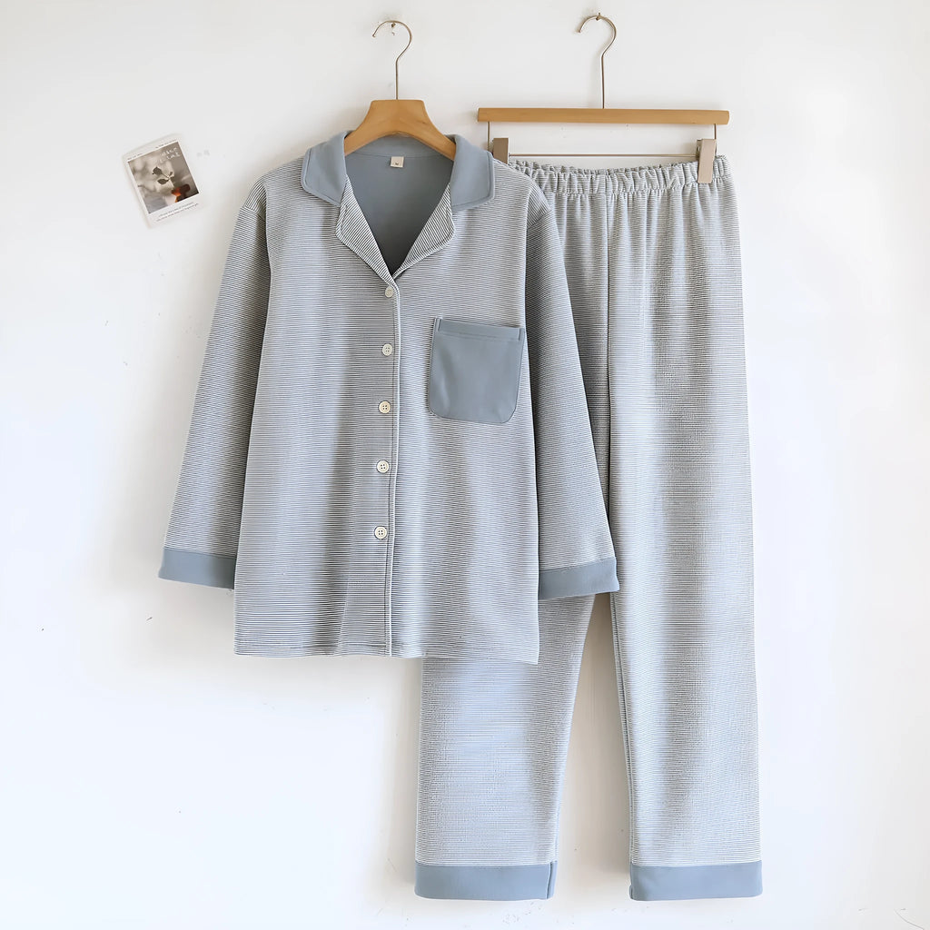 Simple casual loose long-sleeve pants homewear set in spandex blend, peach colour, front view
