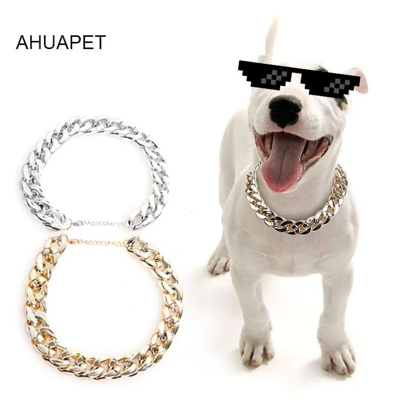 Adjustable gold chain dog collar with twisted design for small to medium sized pets
