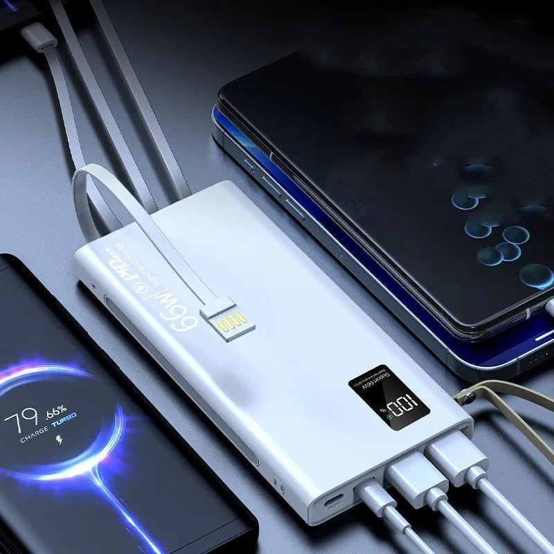 Super large capacity fast charging power bank 20000mAh or 30000mAh in black with lanyard and side light