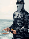 Huk Pursuit men's long sleeve fishing shirt in grey with mesh side panels