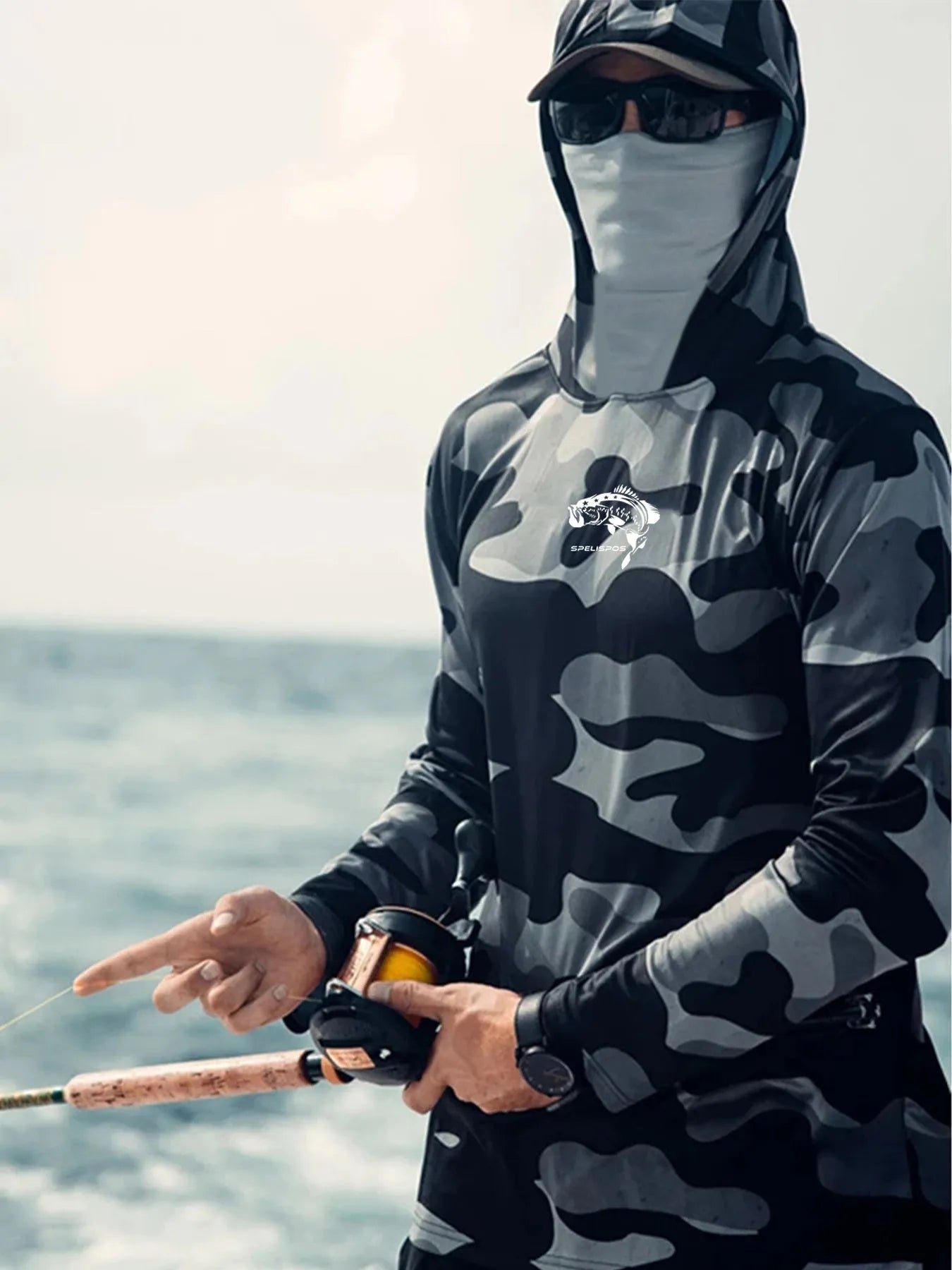 Huk Pursuit men's long sleeve fishing shirt in grey with mesh side panels