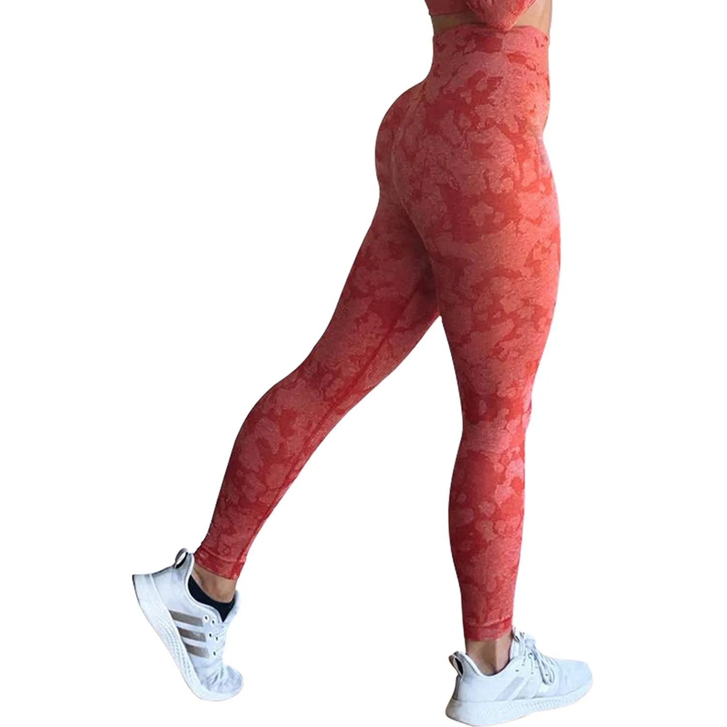 Women's butt lifting leggings in camouflage pattern with high waistband for workouts