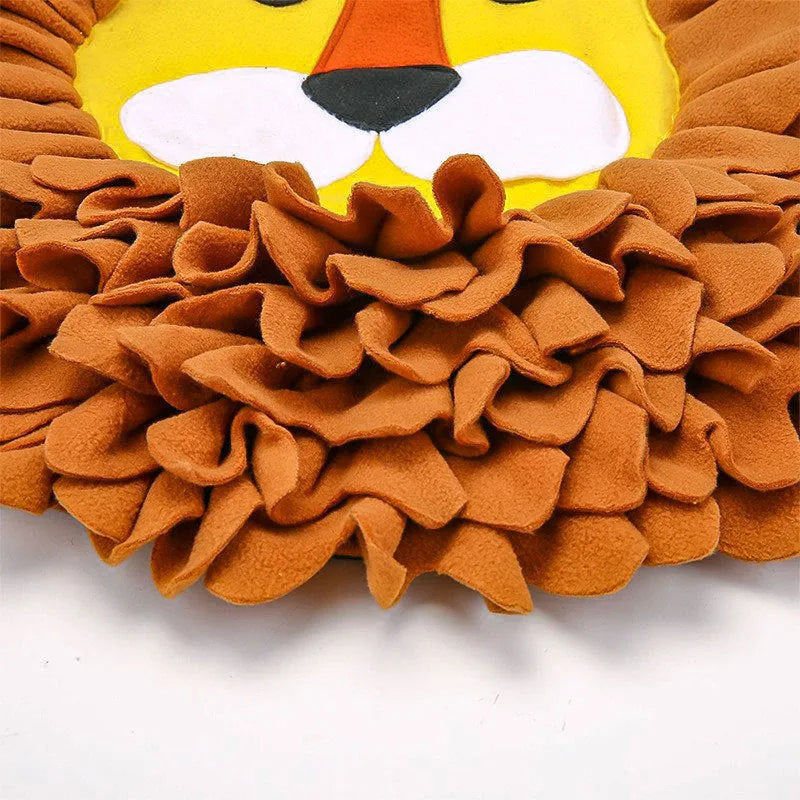 Brown Lion Sniffing Pad pet toy with textured surface for hiding dog and cat treats