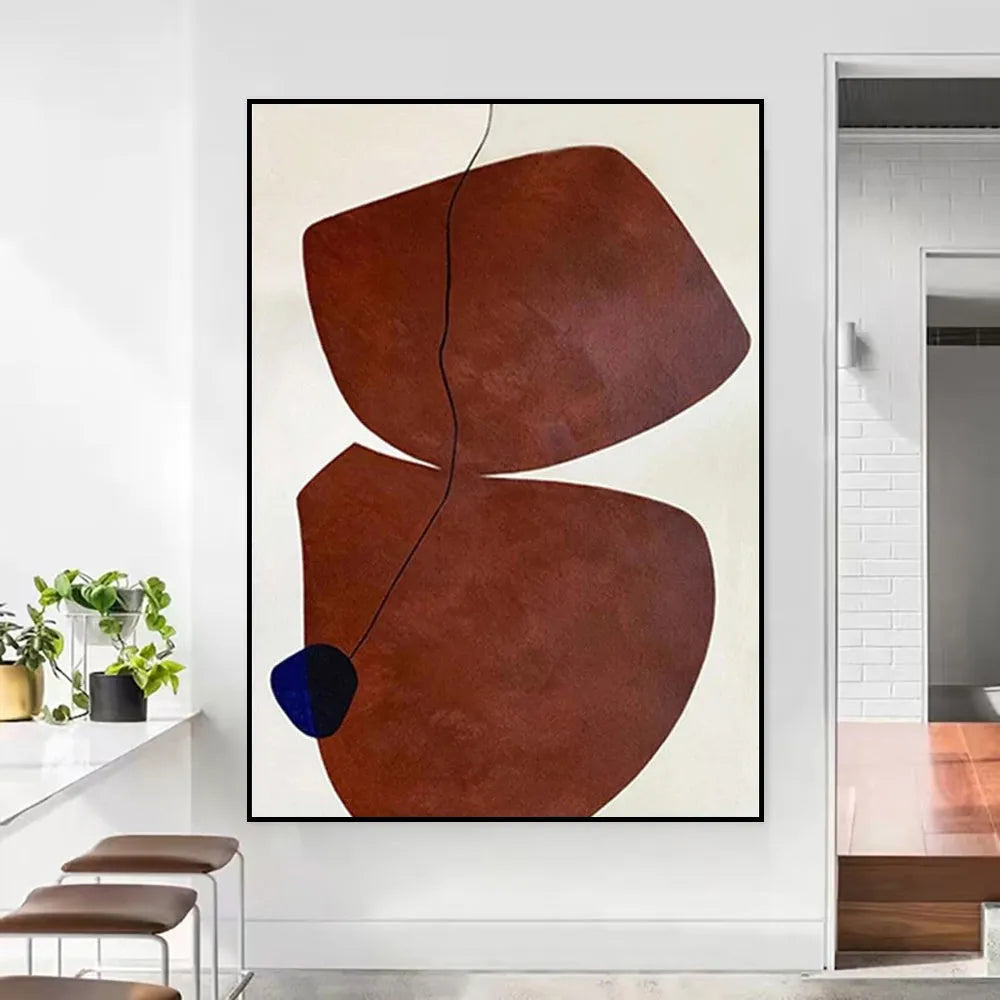 Hand-painted abstract wabi-sabi style oil painting on canvas, unframed and rolled, with modern minimalist design