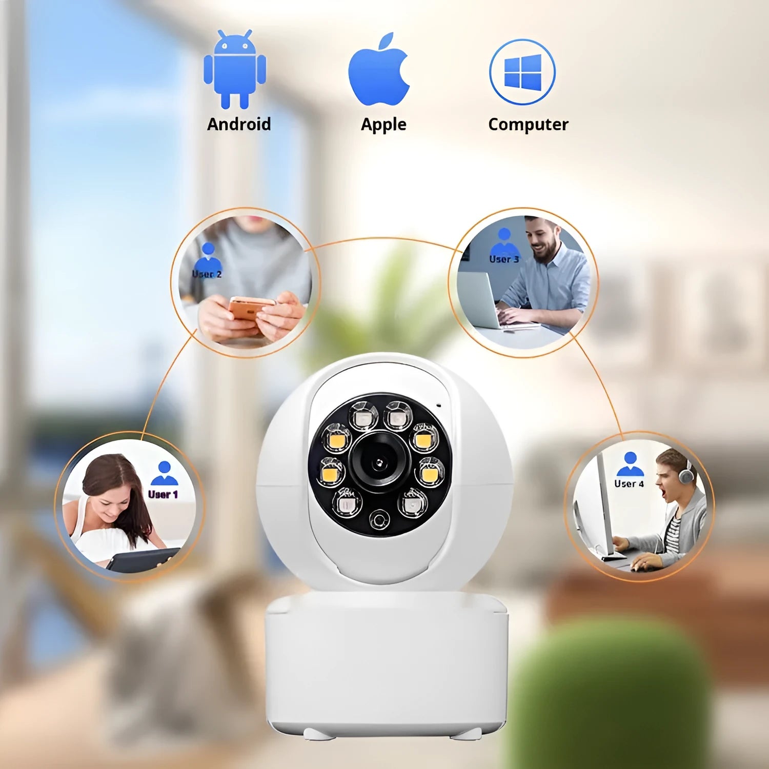 1080p HD Wi-Fi Bluetooth home security camera with panoramic view and ceiling mount bracket