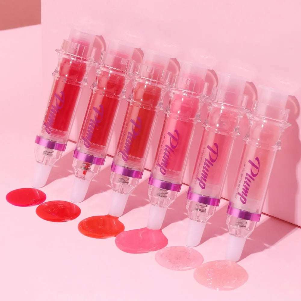 Liquid lip gloss tube with mirror shine finish showing rich colour on lips
