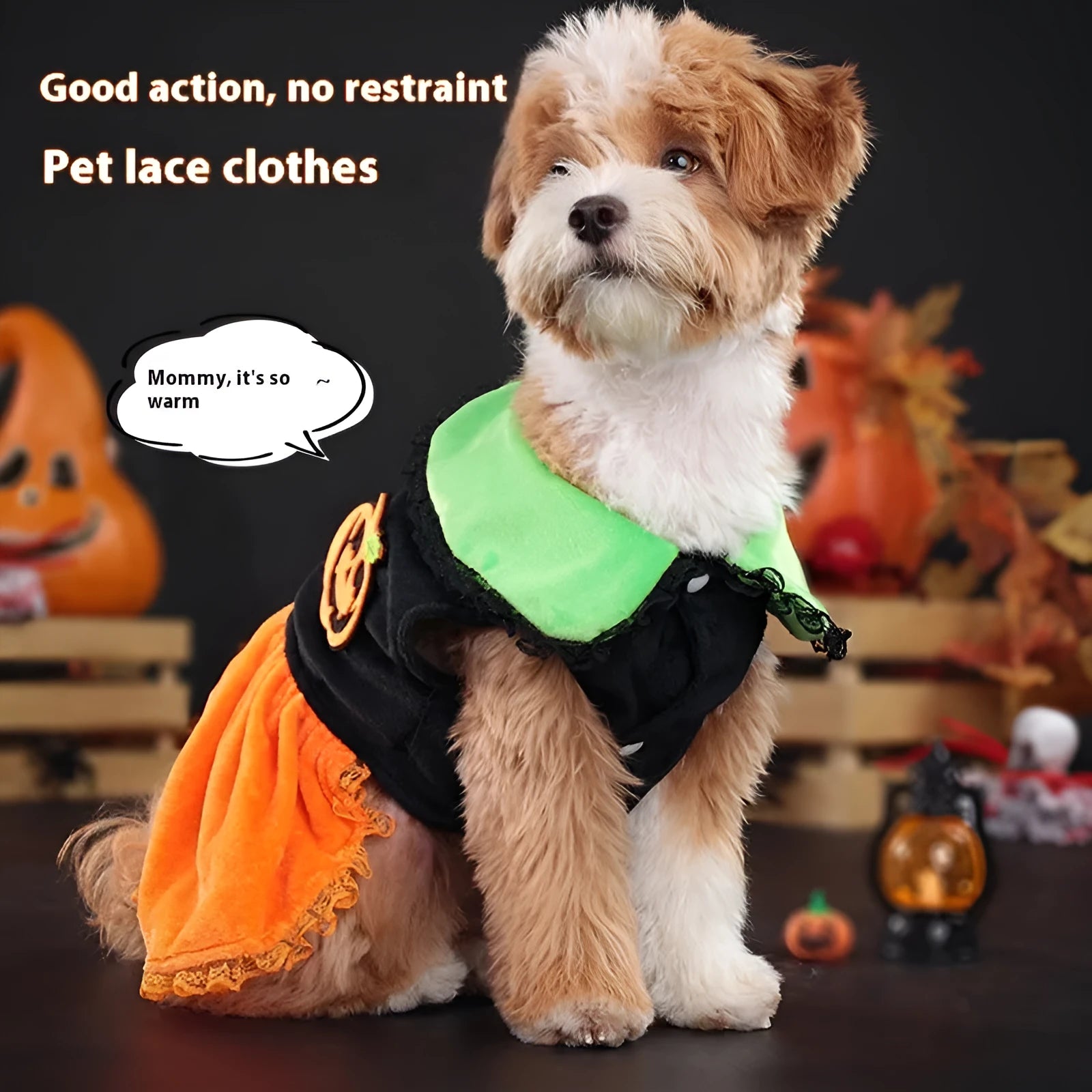 Halloween pumpkin costume skirt for small dogs and cats in crystal velvet fabric