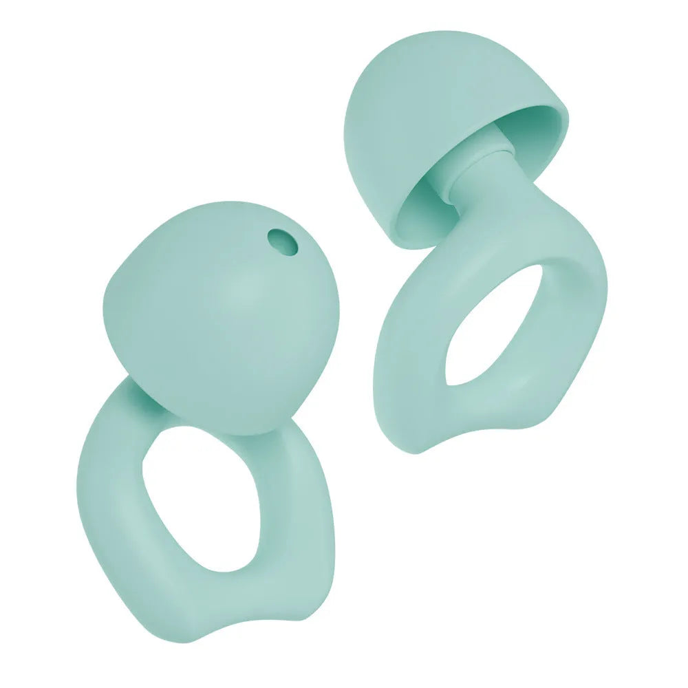 A pair of black silicone soundproof earplugs for noise reduction, presented on a white background.