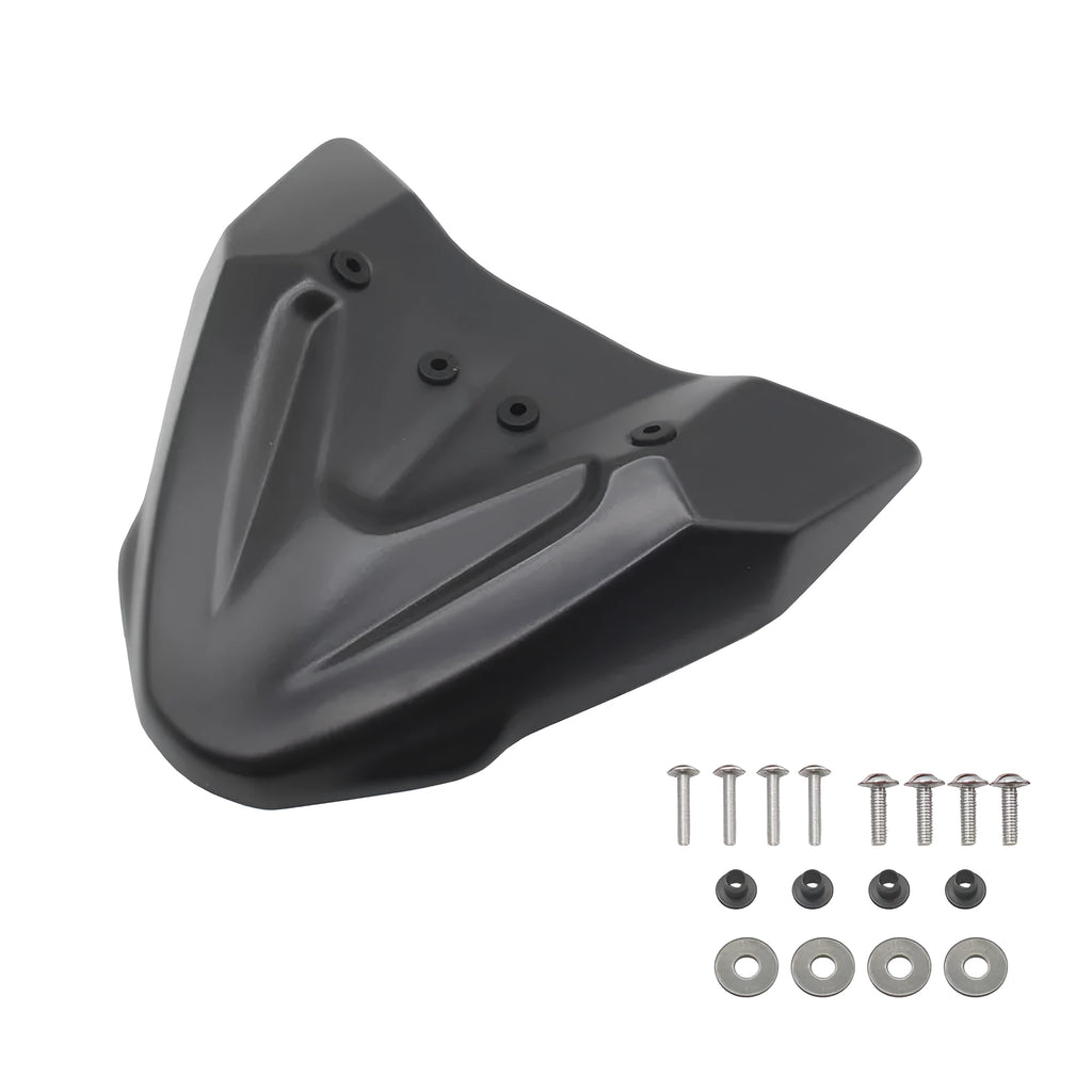 Black ABS plastic fixed front wing accessory for KTM 390 and 790 Adventure motorcycles.