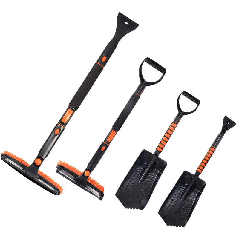 Car snow plough shovel set with ice and snow brush, telescopic rod, handle, frost scraper, icing spatula and plastic shovel