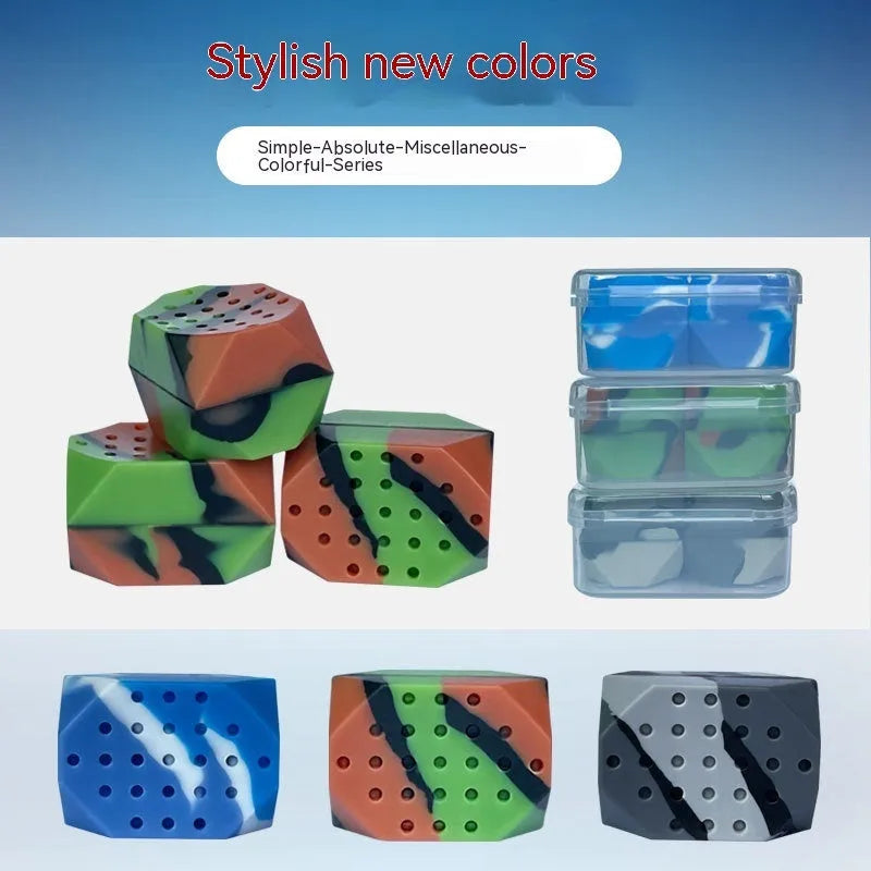 Two camouflage-pattern silicone facial exercise balls in a transparent box.