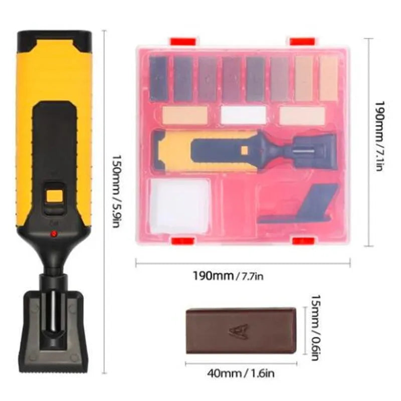 Floor repair suit tool set with handle tools and coloured wax sticks for tile repair