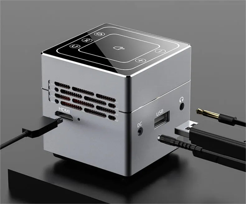 Small portable HD projector with wireless hand connection and 3400mAh battery for outdoor camping