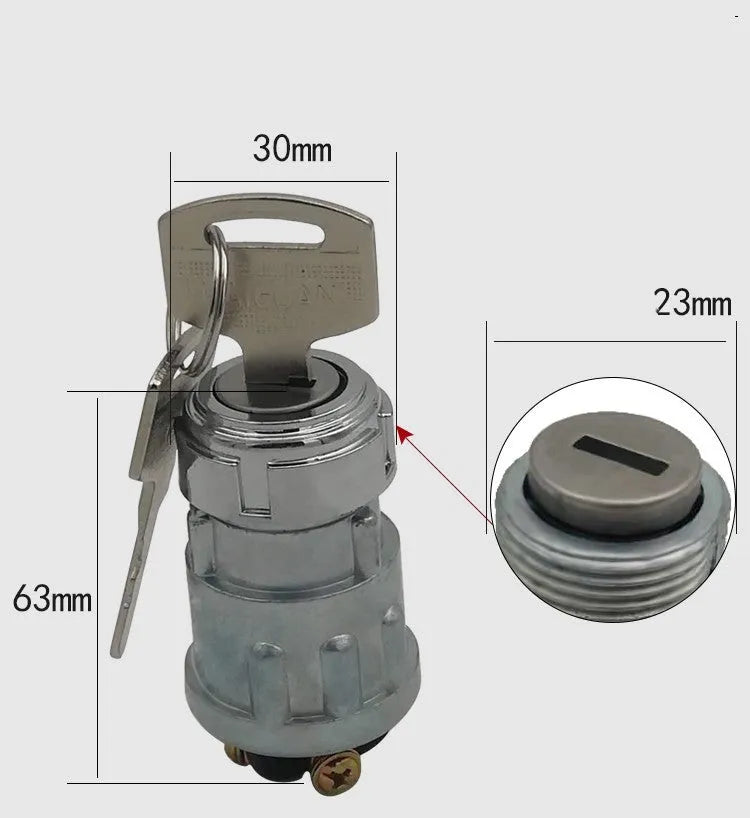 Pure copper vehicle ignition switch with a matching key on a white background.