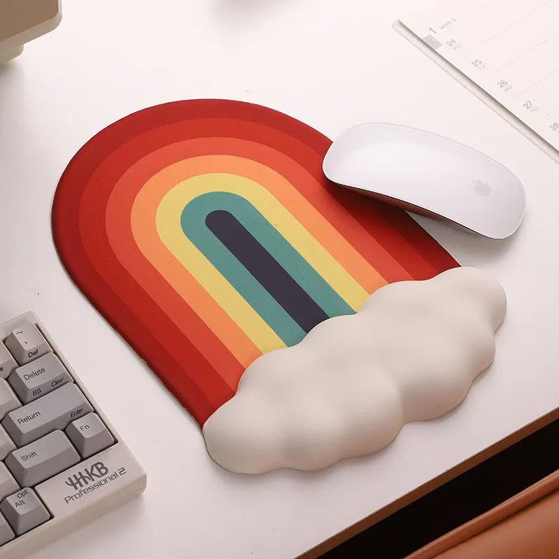 Cloud pattern silicone wrist mouse pad and keyboard support cushion set in white, black, grey, or red options