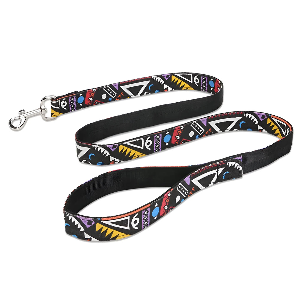 Black pet traction rope with plaid stripe design showing 120cm length