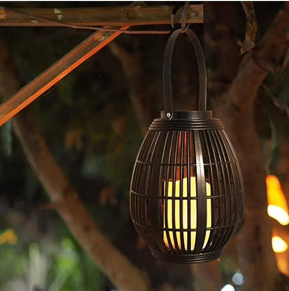 Solar retro rattan garden light with oval design for patio decoration