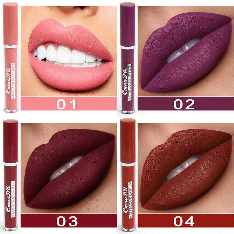Set of 10 waterproof matte lipstick sticks in non-stick cup formula