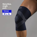Sports running knee pad in black for adults, polyester fibre construction for joint protection during badminton and skipping.