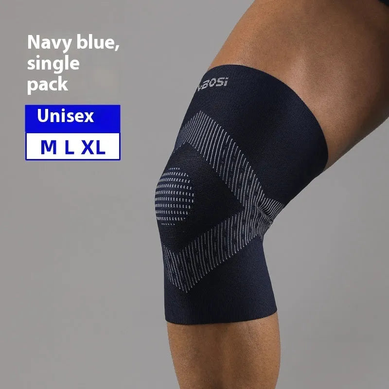 Sports running knee pad in black for adults, polyester fibre construction for joint protection during badminton and skipping.