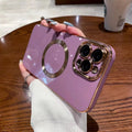 Brushed 6D electroplating magnetic phone case for Apple iPhone 15 series in solid colour finish, cherry purple variant