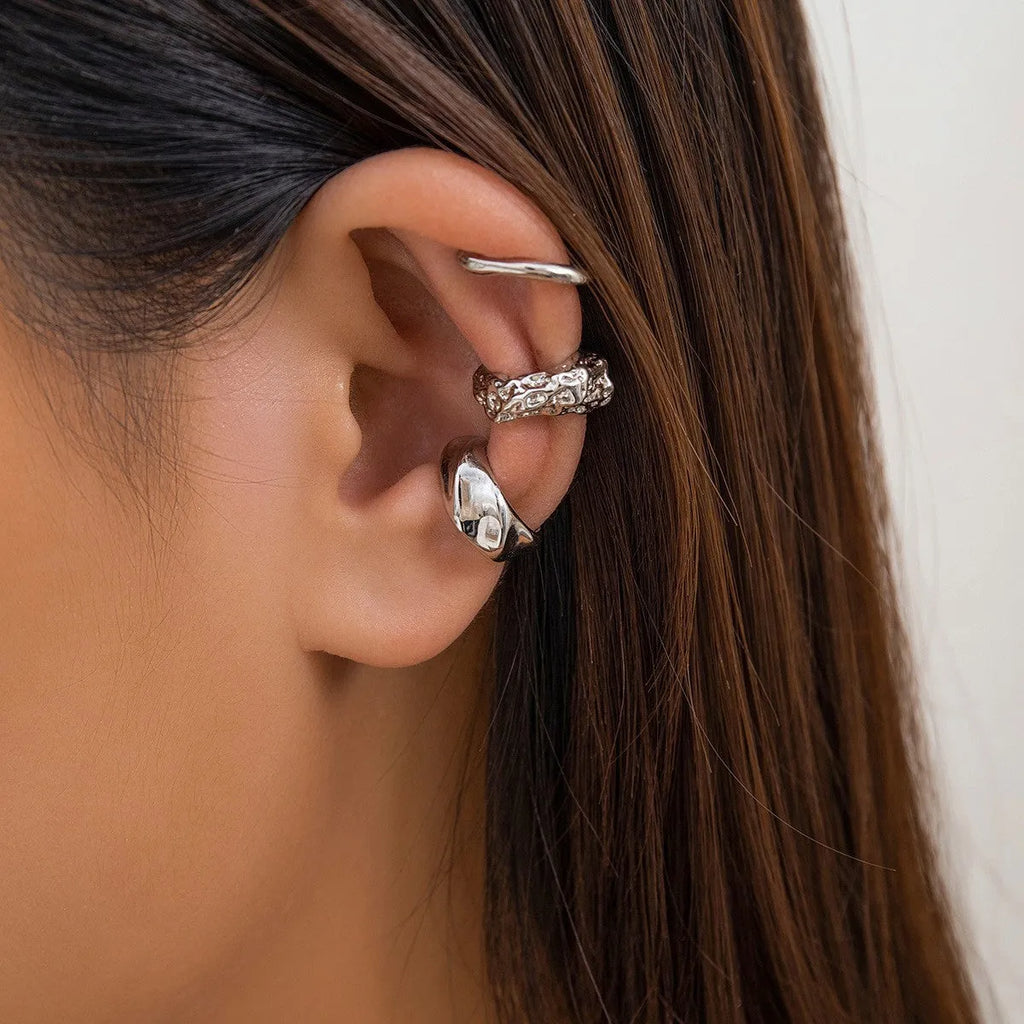 Gold ear clip set with titanium alloy geometric shape and chamfered square pattern for women