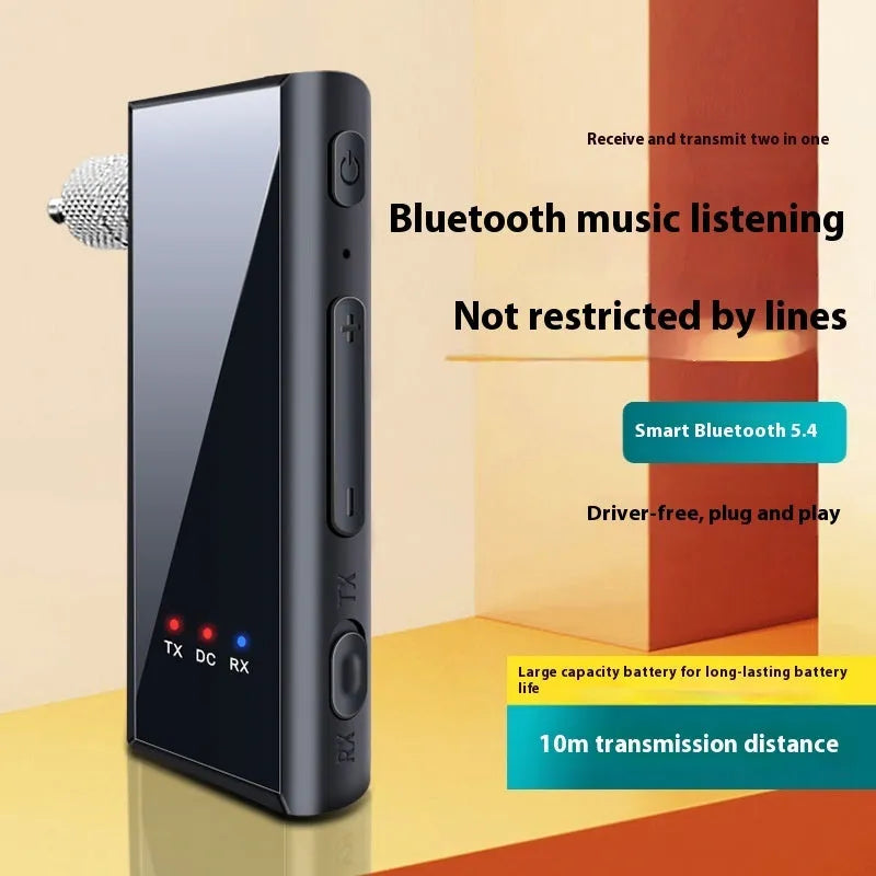 Black 35mm Bluetooth 5.4 two-in-one audio receiver and transmitter with 3.5mm plug
