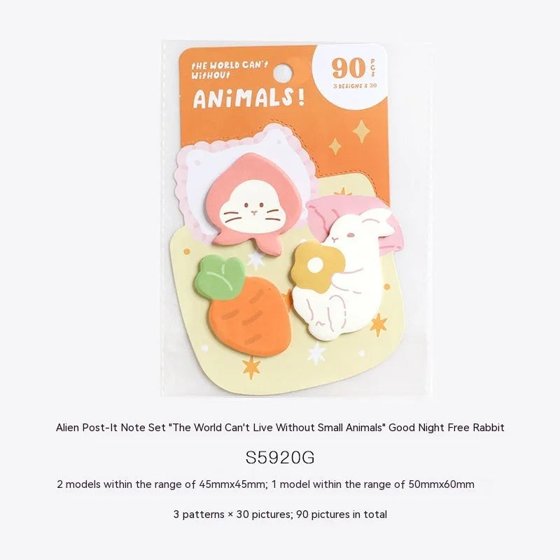 Animal shaped sticky note set showing six cover colour options including kitten and puppy designs