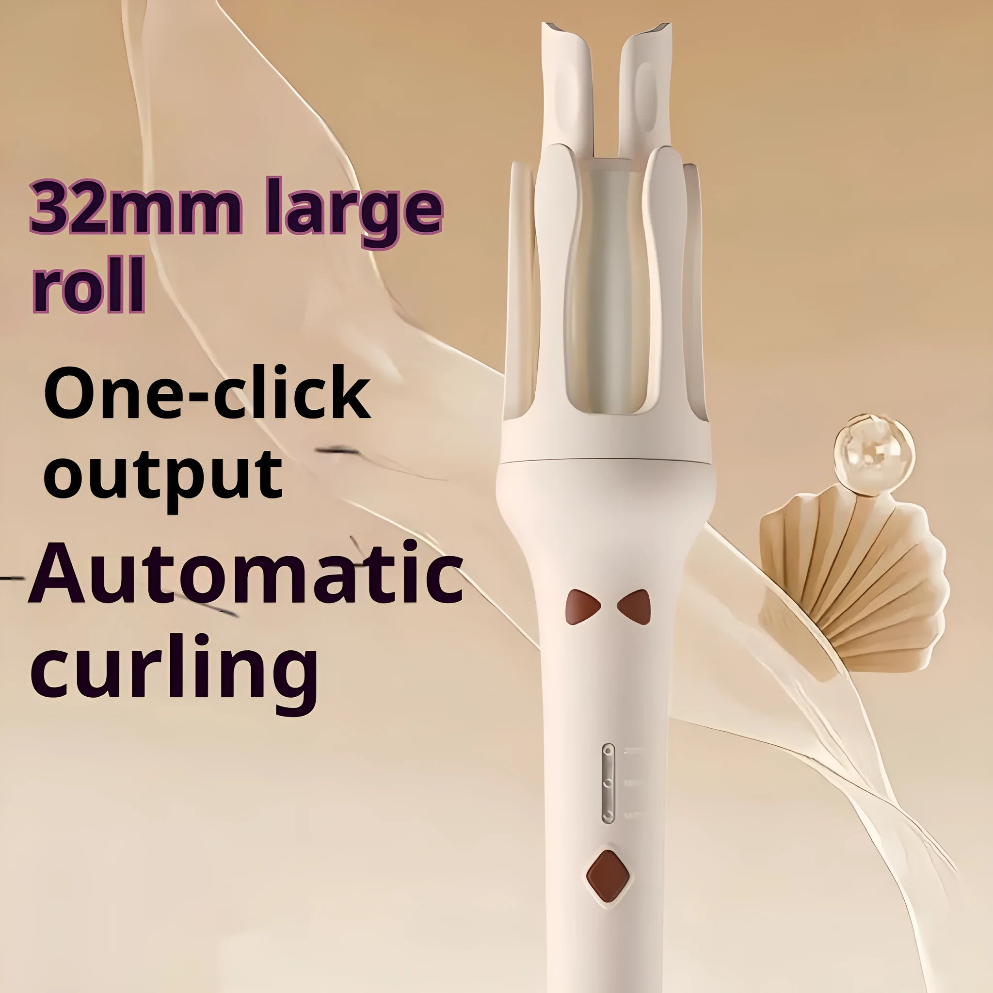 Automatic hair curler with 32mm ceramic barrel in a choice of colours including beige and pink.