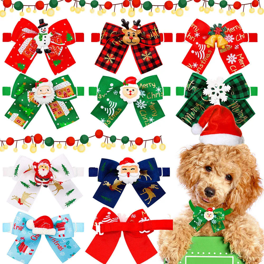 Red and green British style Christmas pet bow tie for dog or cat collar decoration