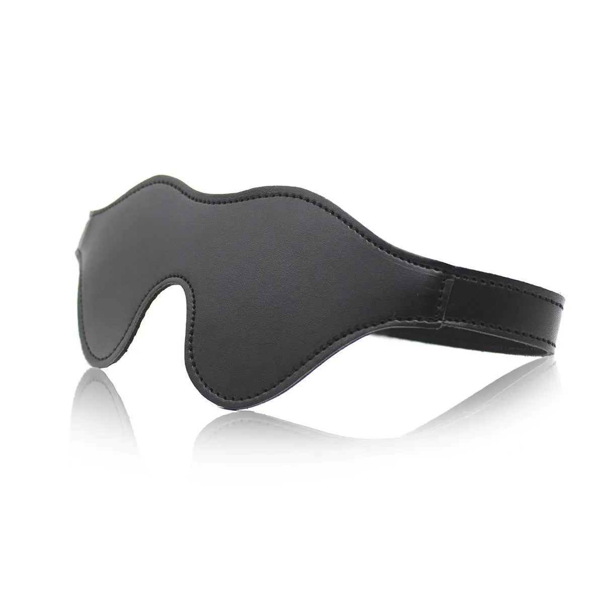Women's leather eye mask with velcro fastening showing three-dimensional contour design in multiple colour options