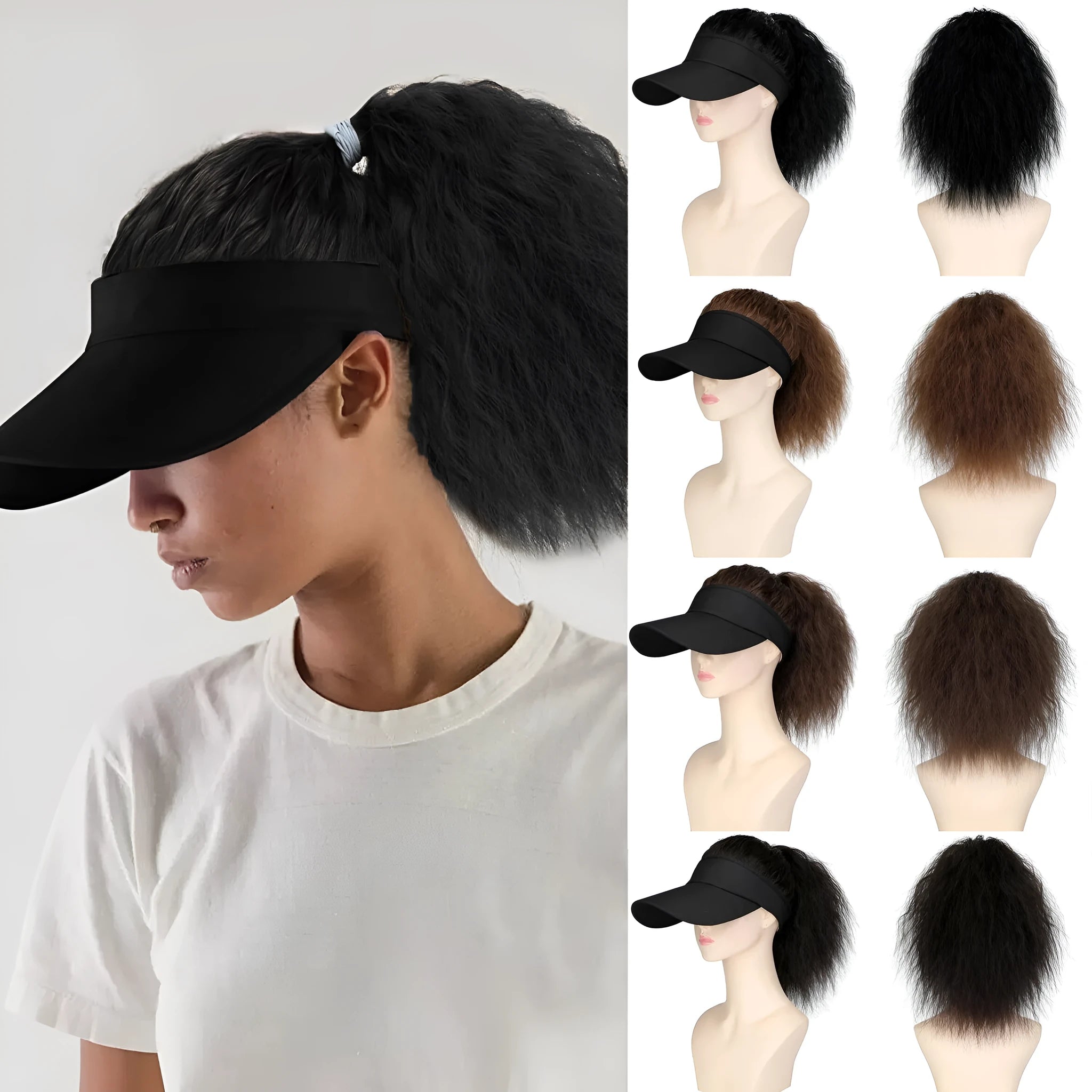 Women's short wavy roll hooded wig in domestic silk hair material showing horse tail waves style
