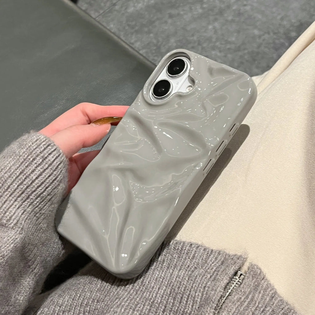 QF pleated gray TPU phone case with oil-filled finish, anti-fall and anti-fingerprint, for iPhone