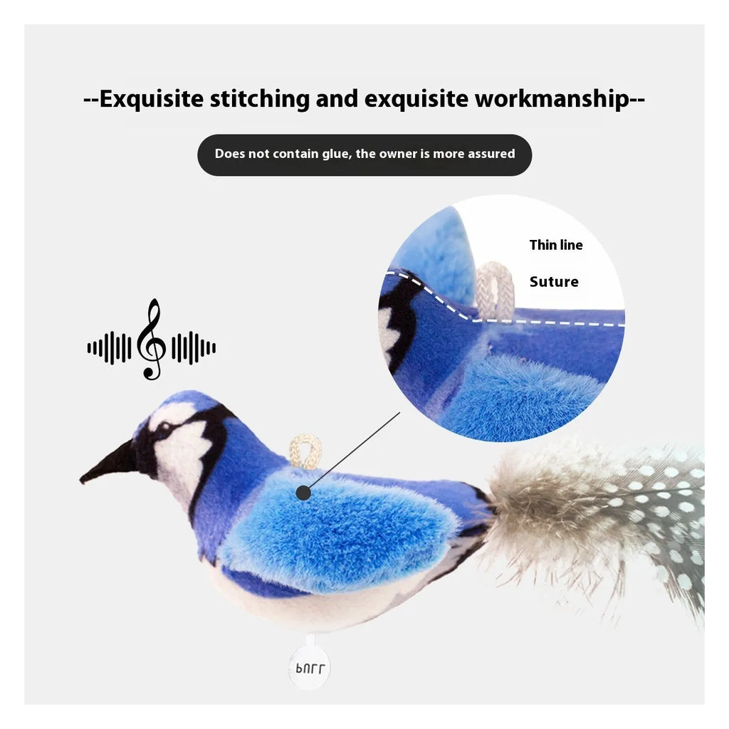 Plush bird simulation cat toy in colourful bird, sparrow, blue kingfisher, or yellow bird colour variants