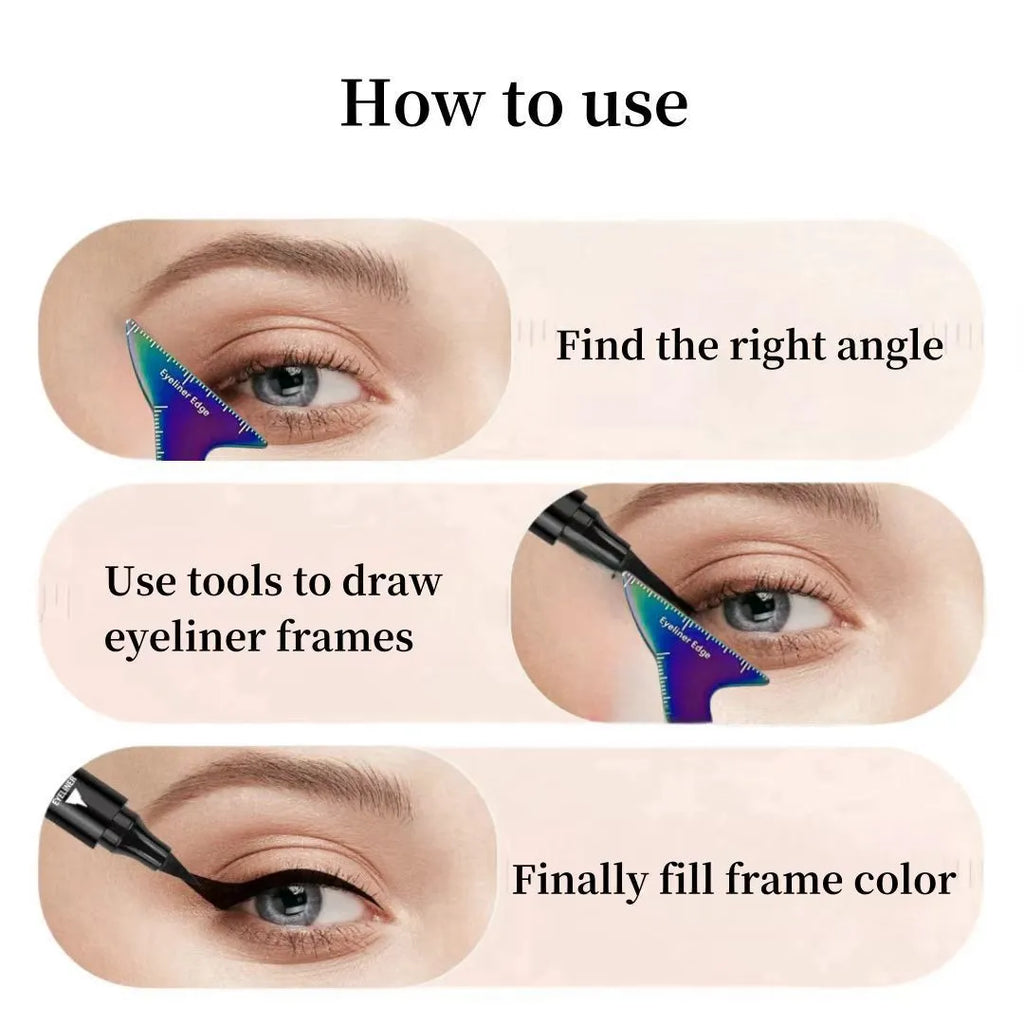 Reusable 3-in-1 eyeliner and contour stencil tool for hooded eyes in pink and LaserFX colours.