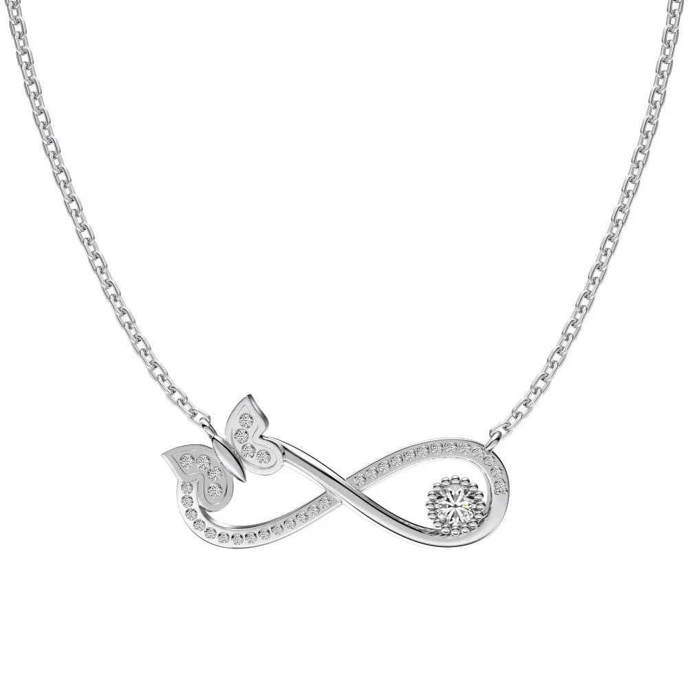 925 silver clavicle chain with mobius bow butterfly pendant set with zircon stones, platinum electroplated finish