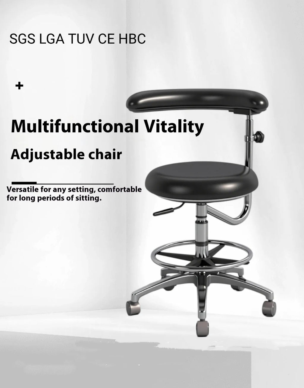 Black leather dental hospital chair with integrated nurse chair lift mechanism