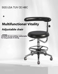 Black leather dental hospital chair with integrated nurse chair lift mechanism