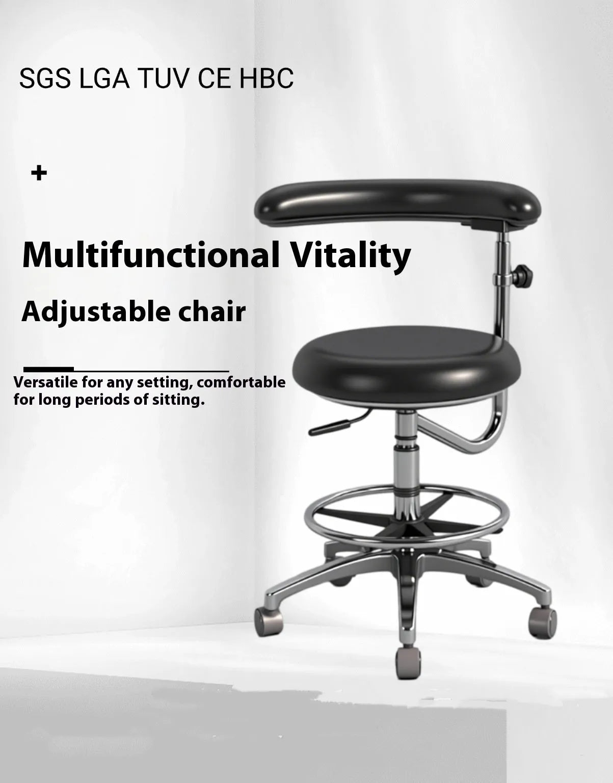 Black leather dental hospital chair with integrated nurse chair lift mechanism
