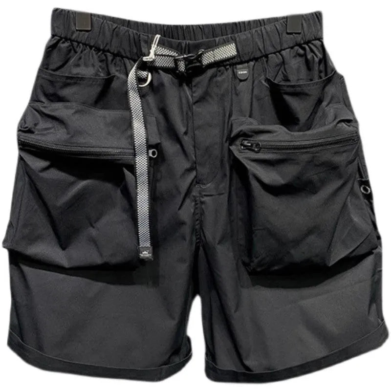 Men's large size work shorts in black with elastic waist and pockets