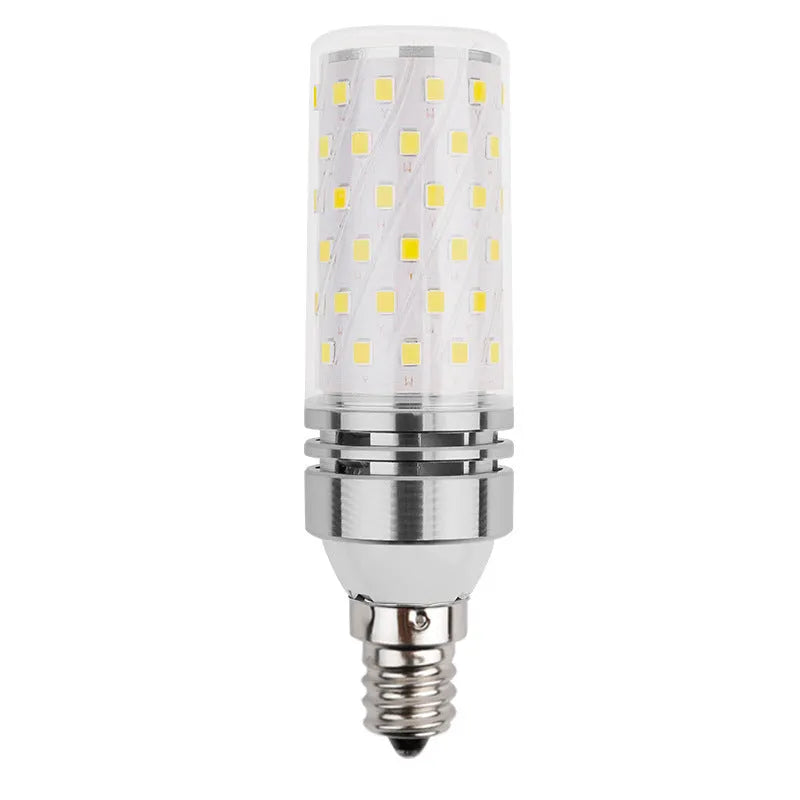 E14 screw base corn LED light bulb with multiple white LEDs showing three colour temperature options.