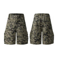 Grey loose-fit retro washed cotton shorts with elasticated waistband on a hanger.