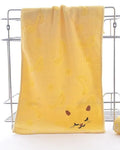 Bamboo fiber kitten face bath towels set of four colours blue green pink yellow 25x50cm